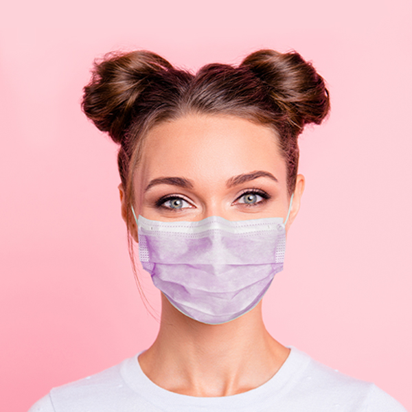 Woman wearing a lavender mask